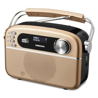 MEDION E66809 Dab Plus Radio Solaire Portable (Design rétro, Panneau Solaire, Bluetooth, Dab+ FM, Batterie intégrée, Port USB, AUX, minuteur de Mise en Veille, antenne télescopique) cuivre
