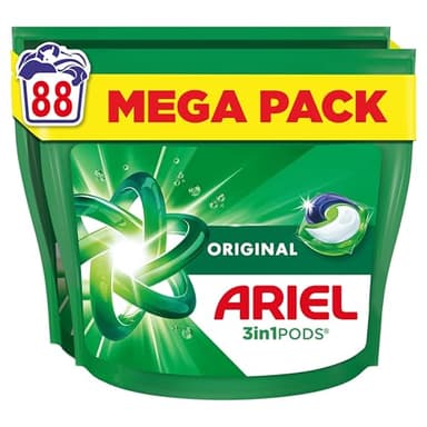 Ariel Pods 3en1 Original, Lessive en Capsules, 88 Lavages (44x2), Action Détachante En 1 Seul Lavage, Dissolution Rapide Même à Froid, Fabriqué en France