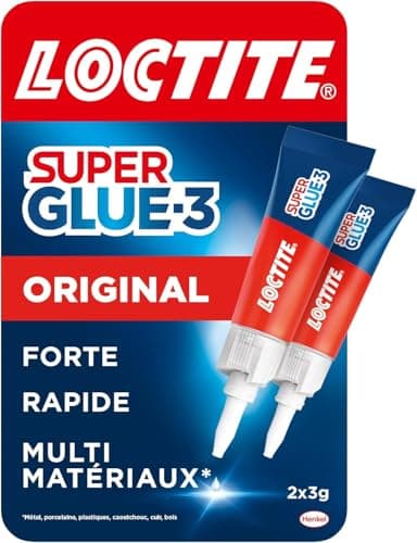 Loctite Super Glue-3 Original, colle forte et résistante de haute qualité, colle liquide tous matériaux, colle transparente à séchage rapide, 2 tubes 3 g