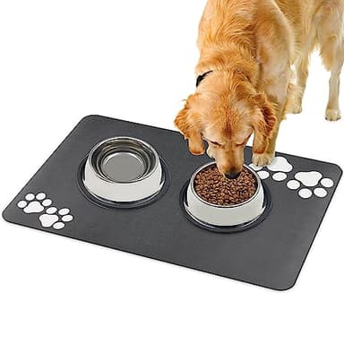 YOKUPOTAC Tapis absorbant antidérapant 60x40 cm facile à nettoyer Pour gamelles de nourriture et d’eau - Gris (pattes)