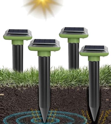 Lot de 4 répulsifs solaires Anti-Taupes - Répulsif Contre Les Taupes - Répulsif Contre Les campagnols - Répulsif à ultrasons pour Taupes