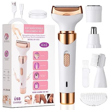 ACWOO Rasoir Électrique Pour Femme, 4 En 1 Rasoir Indolore Rechargeable, Tondeuse, Rasoir Sans Fil, Épilateur, Pour la Visage, Bras, Jambes, Aisselles, Bikini