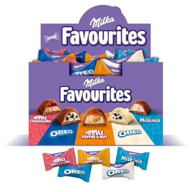 MILKA Favourites - Assortiment de Chocolats 108 Chocolats Individuels - 5 Recettes : MMMAX Cheesecake, Oreo Lait, MMMAX Caramel et Noisette, Oreo blanc, Milkinis - A Offrir ou Partager - Boîte de 1 kg