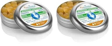 Puressentiel - Respiratoire - Gommes Menthe Eucalyptus à l'Huile Essentielle de Menthe - Apaisant pour la gorge - Sans sucre - 45 g (Lot de 2)