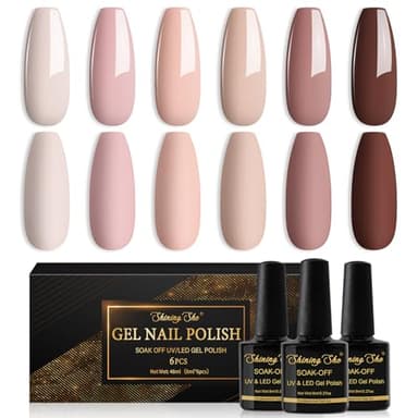 Shining She Vernis Semi Permanent Rose, 6 Couleurs Beige Rose Nude Marron Gel UV Semi Permanent Soak Off UV/LED Vernis à Ongles Pour Salon De Manucure DIY Home, 8ml
