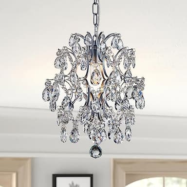 BESTIER Pendentif moderne lustre en cristal gouttes de pluie d'éclairage plafonnier lampe pour salle à manger salle de bains chambre à coucher salon 1 ampoules E27 requis D32cm x H40cm