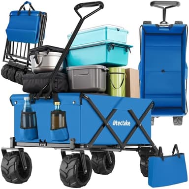tectake® Chariot de Transport Pliable tout-terrain Chariot à roulettes de Jardin Chariot de plage Chariot pour chien Capacité max. 80 kg avec Sac de Rangement pour Courses Plage Pêche Camping Festival