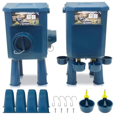 Kit Mangeoire et Abreuvoir Poules 8KG/7L – Anti-Nuisibles Valve Automatique Anti-Cyanobactéries, Ideal Microfermes et Élevages Amateurs, Autonomie Longue Durée, Réduit Rechargement, Matériaux Durables