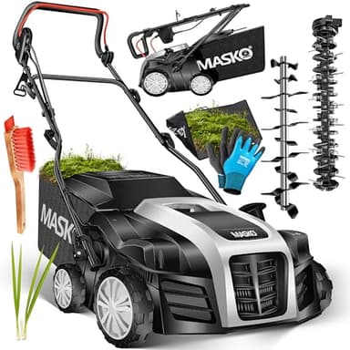 MASKO® Scarificateur électrique 2 en 1 Aérateur de Gazon 1 800 Watts Largeur de Travail 40 cm bac de ramassage 55 L incluant Rouleau de Ventilation aérateur démousseur, Profondeur de Travail, Le Noir