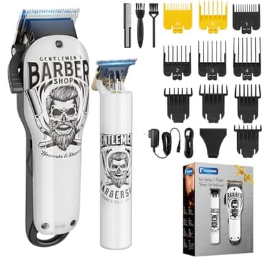 BESTBOMG Tondeuse Cheveux Hommes, Tondeuse Barbe Kit Professionnelle avec 10 Peigne de Guidage Tondeuse Finition Sans Fil avec USB Rechargeable Li-ion Batterie 2000mAh/1200mAh (Y4+T9)