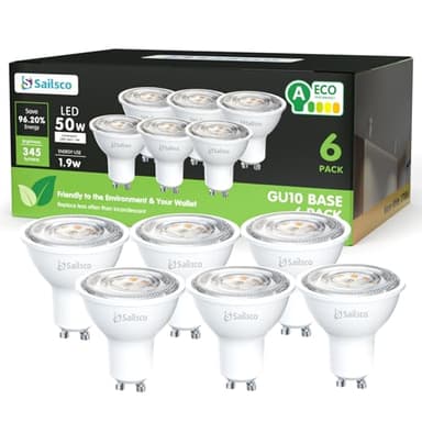 sailsco Classe A Ampoule GU10 LED Blanc Chaud Spot,1.9W équivalent 50W,345LM 2700K Ampoule LED GU10 Blanc Chaud,36° Angle Du Faisceau,Non-Dimmable,Lot de 6