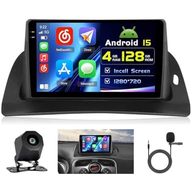 4+128G Android Autoradio pour Renault Kangoo 2013-2020, Nissan NV250 2013-2021 sans Fil Carplay, 9 Pouces Incell écran Tactile pour Voiture avec Bluetooth 5.0/GPS/FM/RDS/EQ/Caméra de Recul