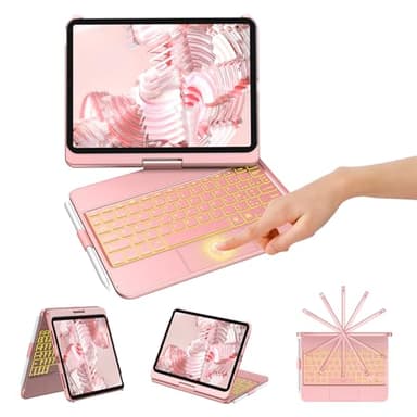 KBCASE Clavier pour iPad 11 A16/10Ème Génération avec Trackpad (11 Pouces 2025/10.9 Pouces 2022) 360 Rotatif Clavier sans Fil Bluetooth avec 7 Couleurs Rétroéclairées pour iPad A16 11/10Ème Génération
