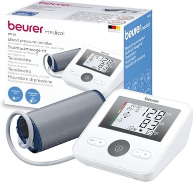 Beurer BM 27 Tensiomètre Électronique au Bras, Contrôle du Positionnement de la Manchette, Écran très lisible, Détecteur d'Arythmie Cardiaque, Tours de bras de 22 à 42 cm