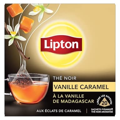 Lipton Thé Noir à la Vanille de Madagascar et Caramel 20 Sachets Pyramid®