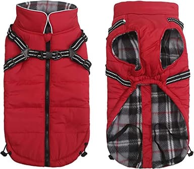 Pethiy-Manteaux d'hiver pour Chien avec Harnais intégré,Veste Chien Chaud en Polaire,Imperméable Vêtements Gilet pour Chien avec Harnais,Pull d'extérieur pour Moyenne et Petite Chiens-Rouge-M