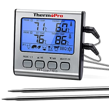 ThermoPro TP17 Thermomètre pour Viande Numérique à Double Sonde avec Grand Écran LCD Rétroéclairé Thermomètre de Cuisson Barbecue Grill Four Cuisine Fumoir avec Minuteur