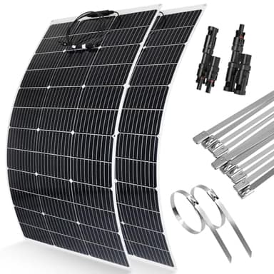【Panneau Solaire Souple 240W 12V】DERUXI 2x120W Panneau Solaires Mono Kit:2Pcs Panneau Solaire Flexible 120W+Connecteur Solaire Y+12Pcs Collier Serrage Inox, PV Panneau pour Camping Bateau Balcon Yacht