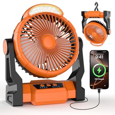 Diealles Shine Ventilateur de Camping, Ventilateur Rechargeable 15000mAh, Ventilateur USB Silencieux avec Lumière LED, Ventilateurs de Table pour Tente Voyage Extérieur