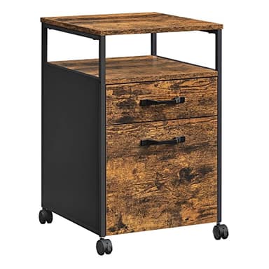 VASAGLE Caisson de Bureau à 2 Tiroirs, Rangement Document à roulettes, Mobile, Compartiment Ouvert, Cadre en Acier, Style Industriel, Marron Rustique et Noir d'encre OFC71X