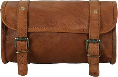 american blue Sacoche de moto vintage en cuir de chèvre véritable, avec fermeture à boucle à 2 sangles, sac à outils marron à dégagement rapide, renforcé, pour guidon, fourche (motif 4)
