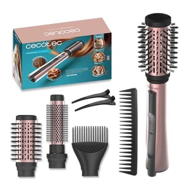 Cecotec Brosse Soufflante avec 3 Embouts CeramicCare 3en1 AirBrush Elite. 1200W, Fonction Ionique, Sèche, Forme et Donne du Volume, Écran, Revêtement Céramique, Brosses 50mm, 33mm et Embout Volumateur