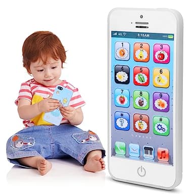 Bébé Jouet Téléphone, 1-6 Ans Enfants LED Musique Apprentissage Éducation Mobile Jouets pour Enfants Jouant Filles Garçons Faux Téléphones Toddler Girl Boy Present Gifts (Blanc)