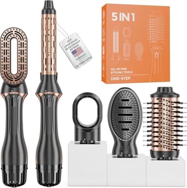 Sèche Cheveux Air Styler 6 en 1, Brosse Chauffante Brushing et 1200W SèChe-Cheveux, Air Styler, Fer a Boucler Ions Négatifs, Brosse Lissante Cheveux, 4 Températures (NE1)