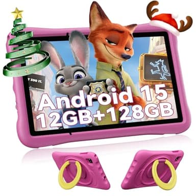 OSCAL Tablette Enfants 10 Pouces,Android 15,Contrôle Parental, 12Go RAM+128Go ROM/512Go TF, WiFi 6, Octa-Core,Tablette Éducative,Protection Yeux HD,5100mAh,pour Enfants 3 à 12 Ans,EVA étui Enfant,Rose
