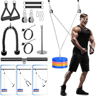 Lyndwin Poulie Musculation, Fitness DIY LAT Pulldown Machine Systeme Maison Musculation Kit avec Double Corde Poignet Poulie Haute et Basse pour Triceps Biceps Curl Dos Epaules de Sport à Domicile