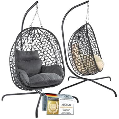 Chaise Suspendue avec Support ; Fauteuil de Relaxation en rotin Suspendu Outdoor & Indoor ; Balançoire Egg idéale pour Le Jardin, la terrasse, Le Coin Lecture UVM. Capacité de Charge de 120kg (Gris)