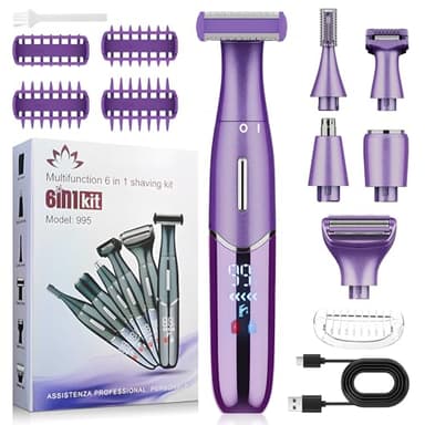 Anluomania Rasoir Electrique Femme 6 en 1, Epilateur Visage, Tondeuse Femme Intime, Écran LCD, USB-C Rechargeable, Sec et Humide, pour Corps, Aisselles, Bikini, Sourcils Visage
