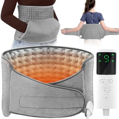 BBLTIFF Ceinture Chauffante Lombaire Avec Poche, 130x30cm Coussin Chauffant Electrique Pour Dos Cervicales Abdomen Jambes, 4 Réglages de Minuterie, 10 Température, Chauffage Rapide, Lavable en Machine