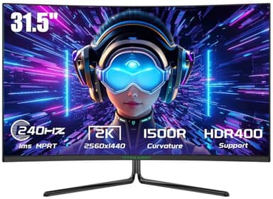 TITAN ARMY 32" 240Hz 2K Ecran PC Gamer Incurvé, QHD 2560 * 1440p Moniteur Gaming, 1ms GTG, G-Sync & FreeSync, 1500R VA sans Cadre, HDR400, 124% sRGB, Réduction Lumière Bleue, HDMI 2.1, DP 1.4, C32C1S
