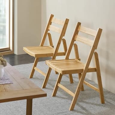 [en.casa] Lot de 2 Chaises Pliantes Ensemble de 2 Chaises de Salle à Manger Set de 2 Chaises pour Invités Cuisine Bureau Salon Intérieur Bambou 78 x 45 x 40 cm Naturel