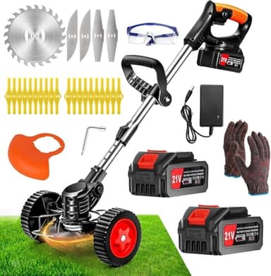 Debroussailleuse Electrique sans Fil 21V 4.0AH Coupe Bordure sans Fil avec Batterie&Trois Types De Lames PoignéE TéLescopique à Faible Bruit Taille Bordure Convient pour Jardin, Pelouse, Ferme