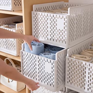 RMAN® Lot de 2 Boîtes de Rangement pour Jeans Pliable Organisateur Tiroir Empilable Rangement Vetement pour Armoire 16 Grilles pour Jeans, Pantalons, Jambes, Sous Vetement, Chaussette