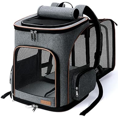 Lekesky Sac à dos, extensible, pour chat et petit chien, avec laisse de sécurité intérieure et 2 tapis pour animaux de compagnie, gris