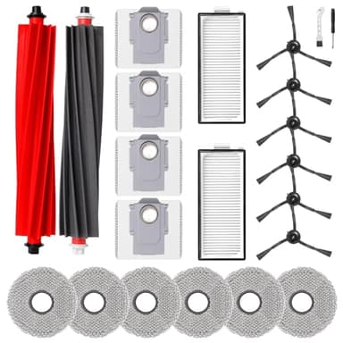 Kit d'accessoires pour Roborock Qrevo Master/Qrevo Slim aspirateur robot, 2 brosse principale, 2 filtres HEPA, 6 Chiffons, 4 sacs à poussière, 6 brosses latérales, 1 brosse propre, 1 tournevis