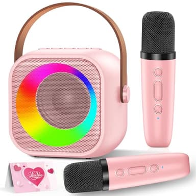Machine à Karaoké pour Enfants 3-12 Ans - Micro sans Fil Bluetooth, 2 Micros, Lumières LED, Transformateur de Voix - Cadeau Anniversaire Fille/Garçon, Jeux de Musique Famille - Batterie Rechargeable