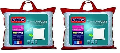 DODO | Oreiller Ultra Gonflant 60x60 | Confort Moelleux | Oreiller Maxiconfort Thermolite Ultra | Doux et Fibre Recyclée | Fabriqué en France | Lavable en Machine à 40°c (Lot de 2)