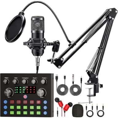 Ensemble d'Équipement Podcast, Modificateur de Voix et Microphone à Condensateur - Ensemble Microphone Podcast pour Gamers, Podcasting, Enregistrement, Chant, Streaming
