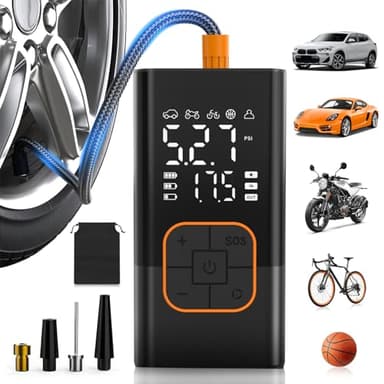 Gonfleur Pneus Voiture sans Fil, Compresseur à Air Portatif avec Manomètre Numérique (150 PSI), Double Affichage, Batterie Rechargeable, Lampe LED, Pompe a Velo pour Voiture, Moto, Vélo, Ballon