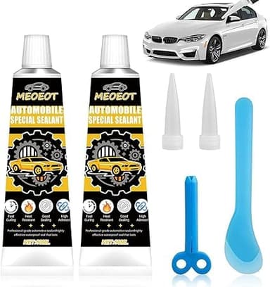 Meoeot Mastic Auto Colle, Colle Pare Brise Voiture, Mastique Carrosserie Voiture Noire, Durcissement Rapide, Résistant à la Chaleur,Collecarrosserie pour Pharesvoiture,Pare Brise et Portes 50 ml*2