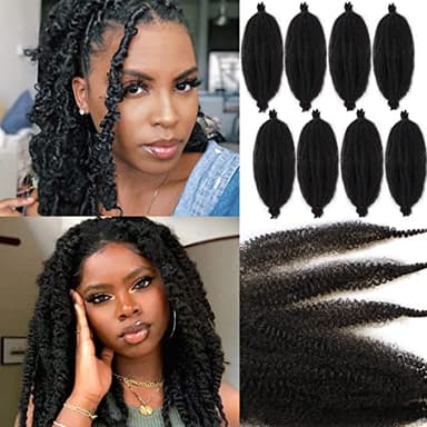 Leeven 16 Pouces Pre Separated Springy Twist Hair 8 Packs Pre-Fluffed Popping Crochet for Distressed Locs Afro Kinky Curly Marley Braiding Hair Extensions /1B#