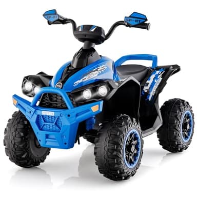 COSTWAY Quad Electrique 12V Enfants avec Panneau de Commande, Voiture Électrique Enfants avec Musique & Lumières LED, Pédale & Klaxon, Démarrage Lent, Charge 35kg pour Enfants de 3-8 Ans (Bleu)