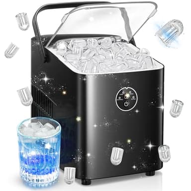 FOHERE Machine à Glaçons, 14kg en 24h, 8 Glaçons en 8 Minutes, avec 2 Tailles de Glaçons, Autonettoyante, Ice Maker sur Comptoir avec Poignée, pour la Maison/Cuisine/Camping/Bar