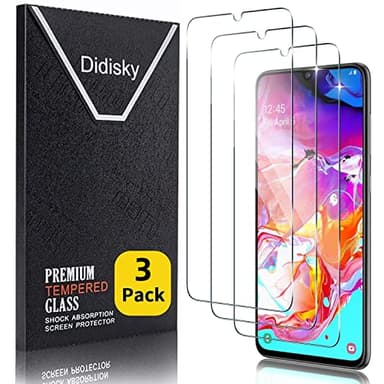 Didisky Lot de 3 Protecteur Verre Trempé pour Samsung Galaxy A70, Film Protection écran, dureté 9H, Pas de Bulles, Haute définition