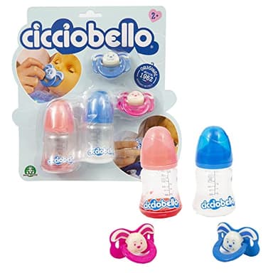 Cicciobello - Ensemble d'accessoires avec 2 sucettes et Deux biberons pour la Petite Fille Qui Veut Prendre Soin de sa poupée, pour Filles à partir de 3 Ans d'âge, Jeux précieux, Multicolore CCB80000
