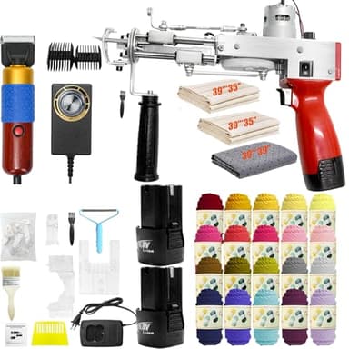 Aisny Pistolet à Touffeter, Ensemble Touffetage Machine Touffeter Coupe-Tapis 2 * 2600 mAh Batteries pour Poils Coupés Et Bouclés 20 Rouleaux Fil avec Tissus Touffetage Fabrication Tapis
